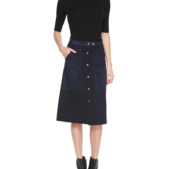 Theory Slyn Fixture Button-Front Ponte Skirt, Navy - Picture 9 of 9